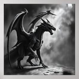 Shadowborn Majesty: Dragon Charcol Art Poster