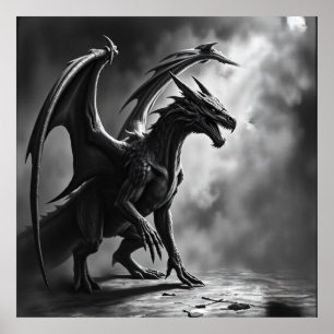 Shadowborn Majesty: Dragon Charcol Art Poster