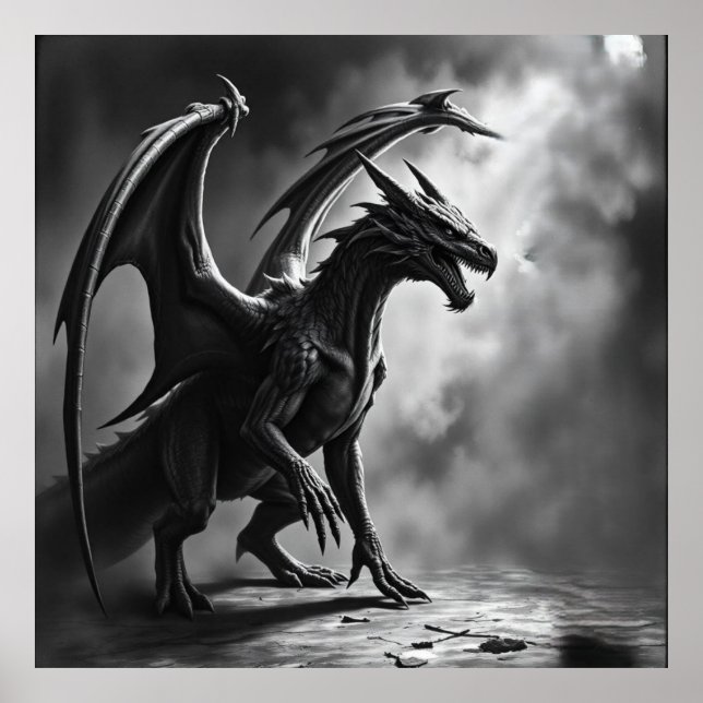 Shadowborn Majesty: Dragon Charcol Art Poster (Framsidan)