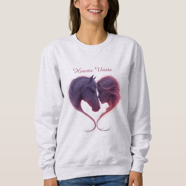 Shadowed Horse & Lady Heart Sweatshirt T Shirt (Framsida)