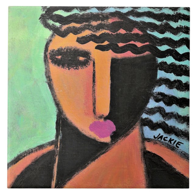 Shadows Abstrakt Porträtt i en kvinna Kakelplatta (Framsidan)