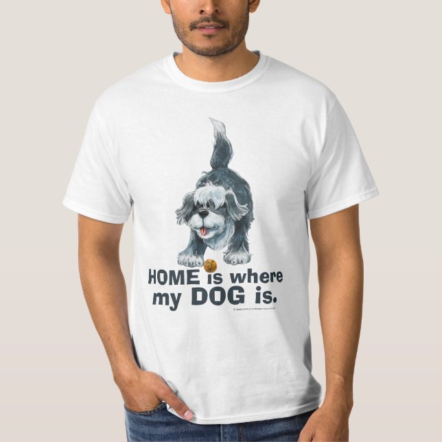 Shaggy Hund HOME är där min HUND är Tshirt T Shirt (Framsida)