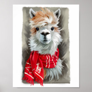 Shaggy llama i en röd scarf poster