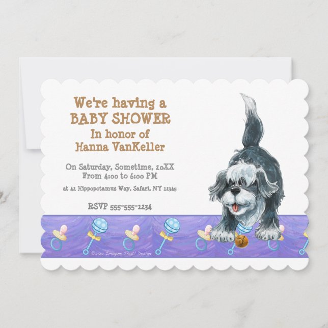 Shaggy Sheep Hund Baby Shower Inbjudningar (Framsida)