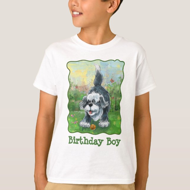 Shaggy Sheep Hund Birthday Boy T Shirt (Framsida)
