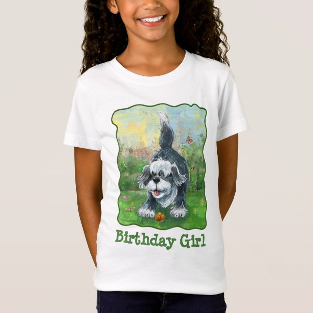 Shaggy Sheep Hund Birthday Girl T Shirt (Framsida)