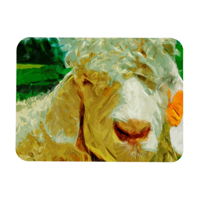 Shaggy White Angora Goat Abstrakt Impressionism Magnet (Horisontell)