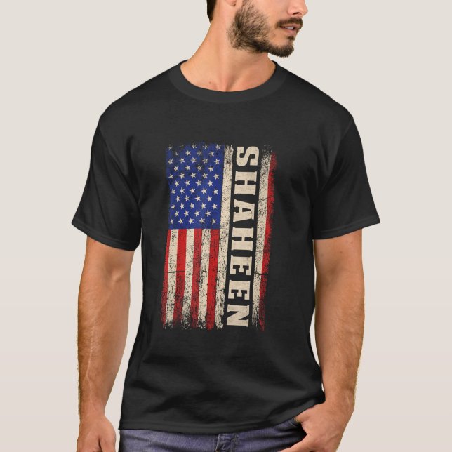 SHAHEEN Efternamn Shirt SHAHEEN Namn American Flag T Shirt (Framsida)
