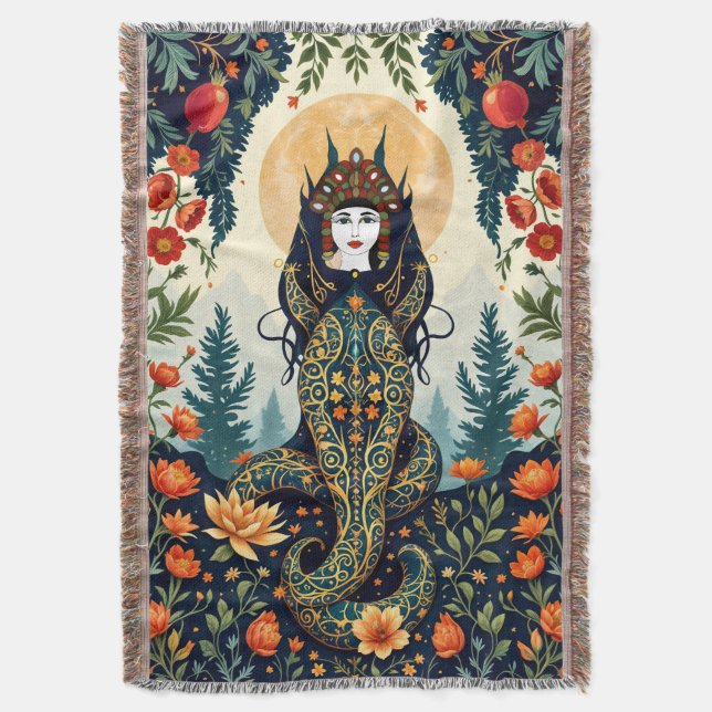 Shahmaran Mönster Throw Blanket - Mystical Mitten Filt (Framsidan Vertikal)
