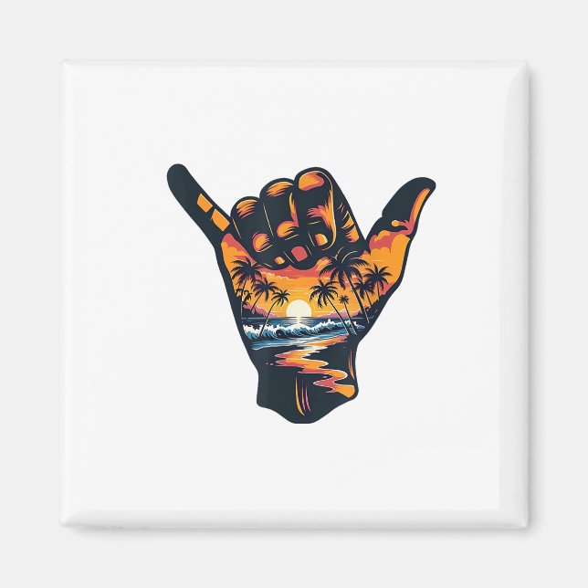 Shaka Hand Sign Aloha Surfing Surfa Summer Vacatio Magnet (Framsidan)