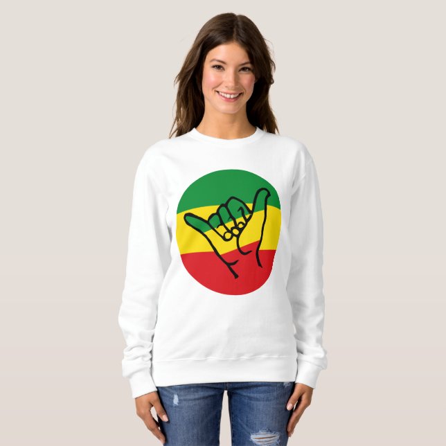 Shaka Hand With Reggae Färg T Shirt (Hel framsida)