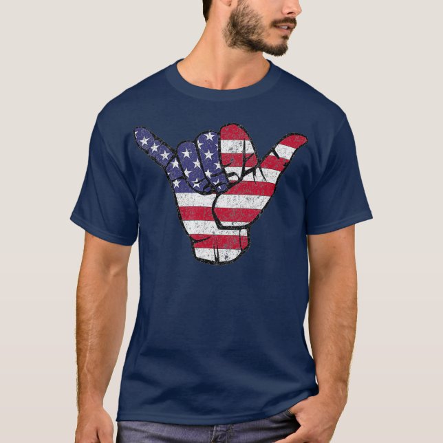 Shaka hang Loose American Flagga T Shirt (Framsida)