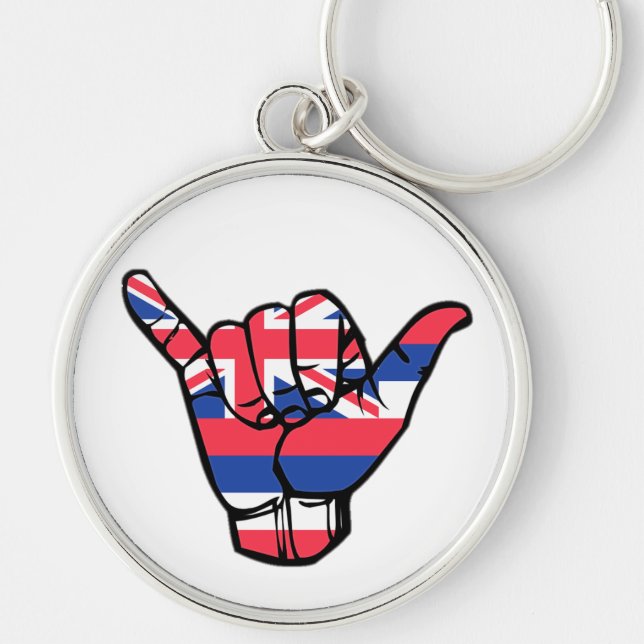 Shaka Hawaii Flagga Rund Silverfärgad Nyckelring (Framsidan)