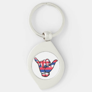 Shaka Hawaii Flagga Swirl Silverfärgad Nyckelring