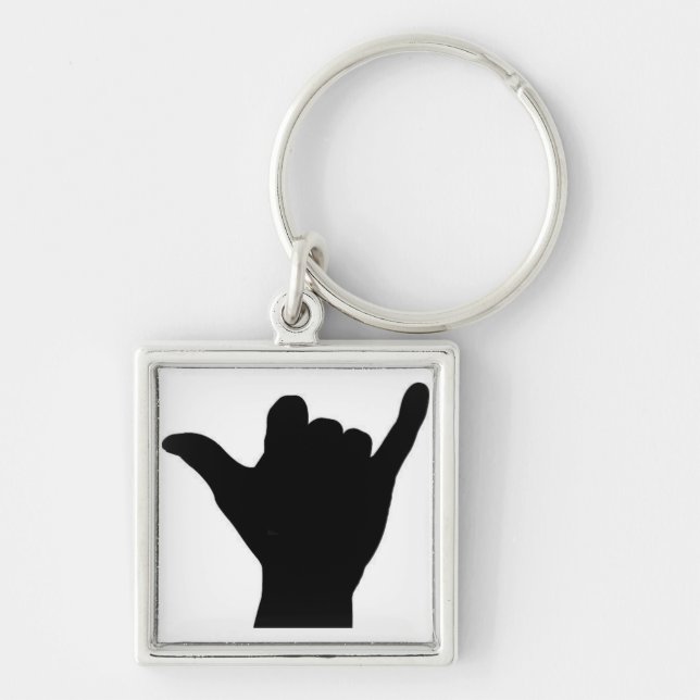 Shaka räcker undertecknar keychain fyrkantig silverfärgad nyckelring (Framsidan)