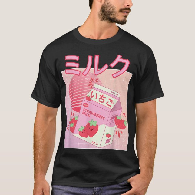 Shake Carton Funny Retro 90-tal Japan, jordgubbe i T Shirt (Framsida)