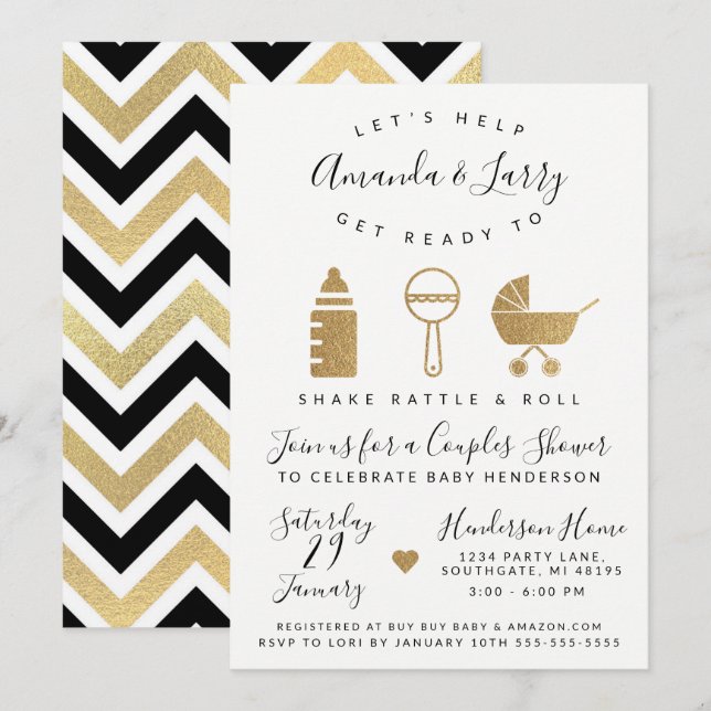 Shake Rattle and Roll Baby Shower-inbjudan Inbjudningar (Fram/baksida)