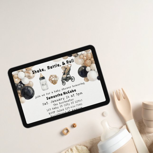 Shake, Rattle, Roll & Balloon Arch Baby Shower Inbjudningar (Skapare uppladdad)