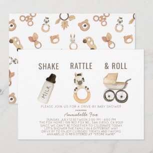 Shake Rattle & Roll Boho Drive by Baby Shower Inbjudningar
