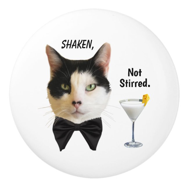 "Shaken, not Stirred" Vit keramisk knopp (Framsidan)