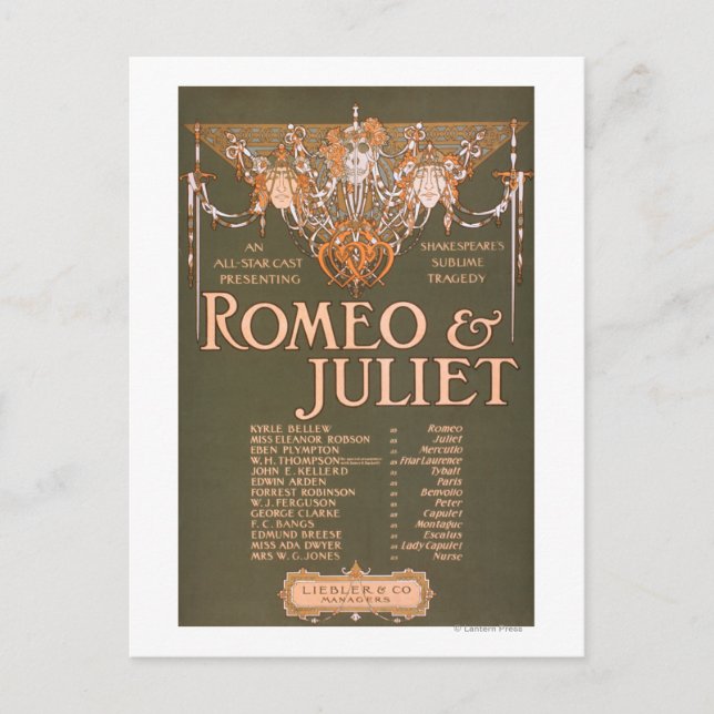 Shakepeares Sublime Tragedy "Romeo & Juliet" Vykort (Framsida)