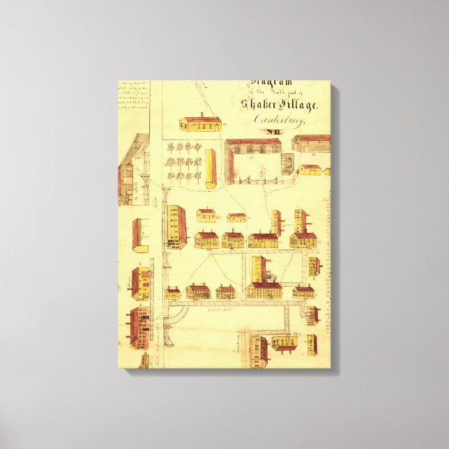 SHAKER VILLAGE KARTA, 1849 CANVASTRYCK (Framsida)