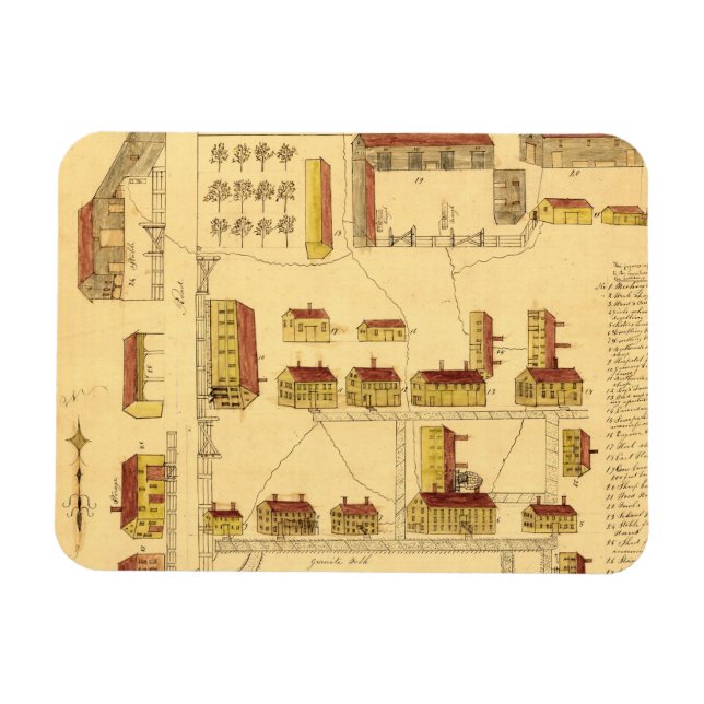 SHAKER VILLAGE KARTA, 1849 MAGNET (Horisontell)