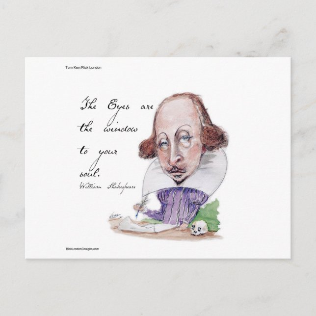 Shakespeare Caricature & Tempest Quote Vykort (Framsida)