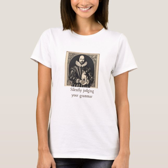 Shakespeare & Cat Silent Juding Grammar Dam T Shirt (Framsida)