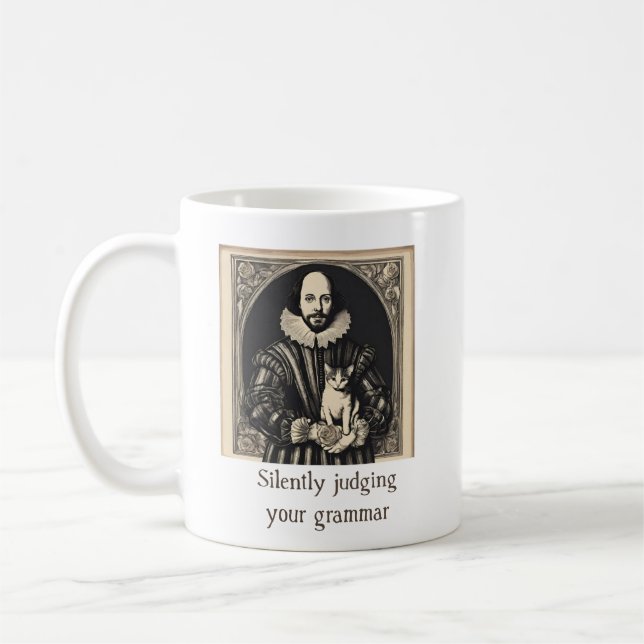 Shakespeare & Cat tyst Juding Grammar Kaffemugg (Vänster)