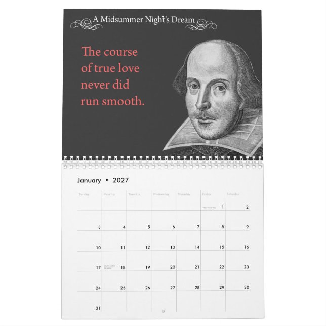 Shakespeare citationstecken.  2014 kalender (Jan 2027)