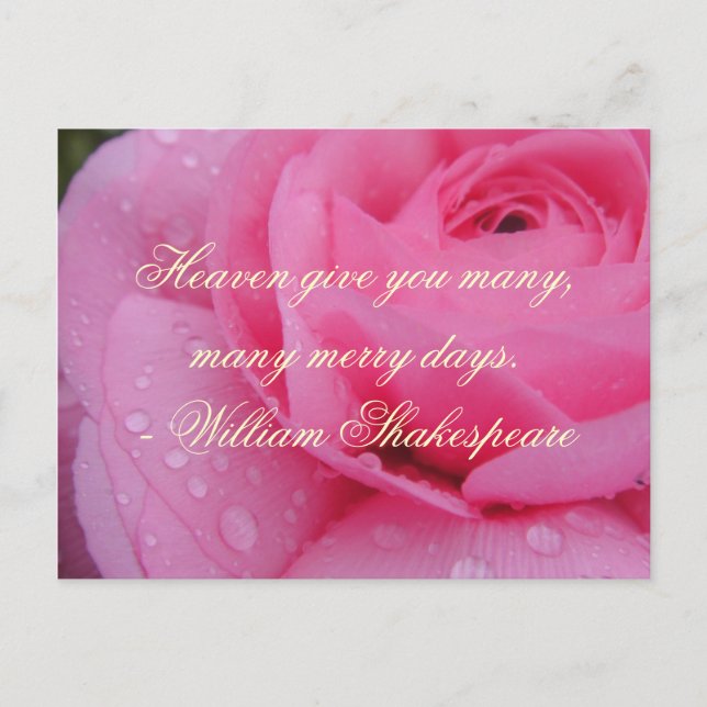Shakespeare Glad Days Citat , Rosa Ros Helg Vykort (Framsida)