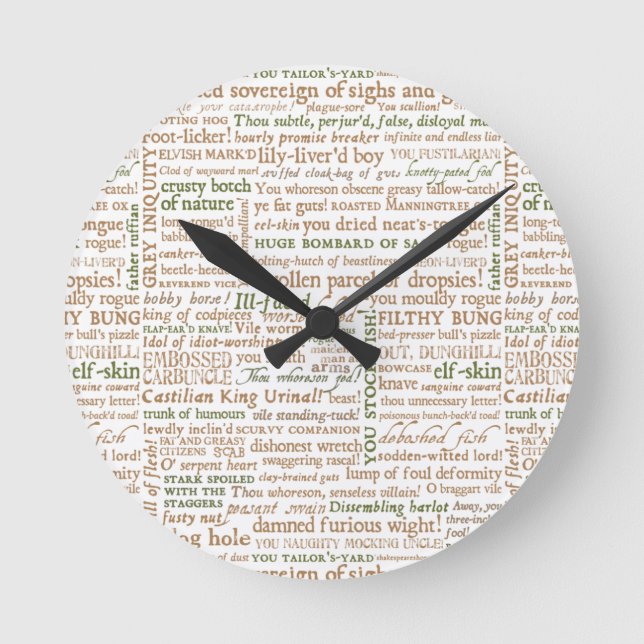 Shakespeare Insults Collection Rund Klocka (Framsida)