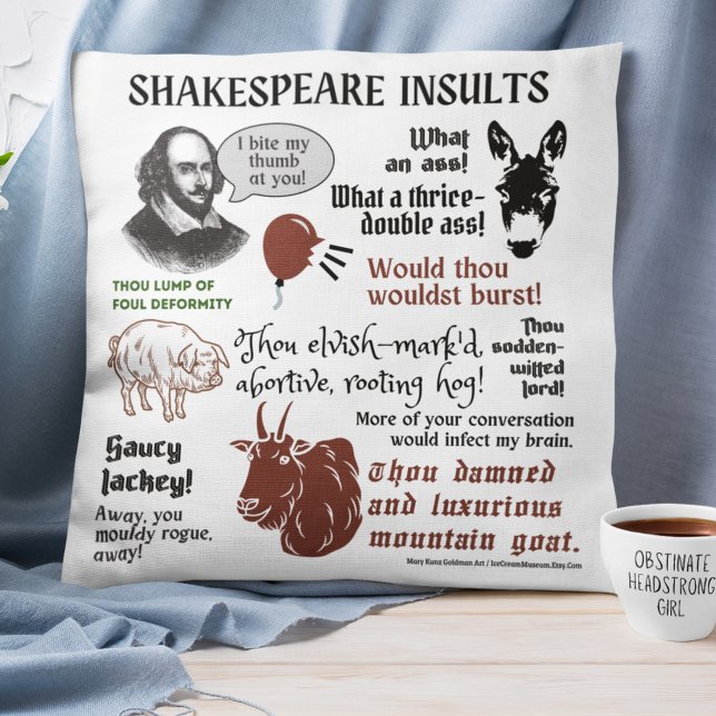 Shakespeare Insults Quotes Boho Funny LIterary Kudde (Skapare uppladdad)