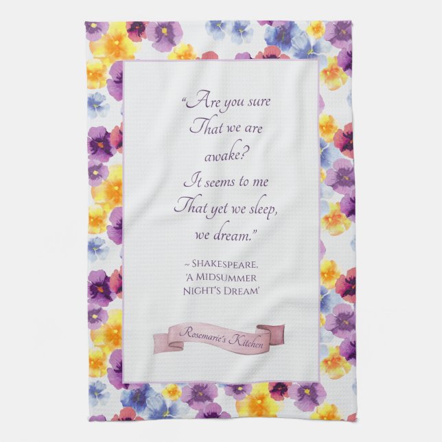 Shakespeare Play Watercolor Pansy Kitchen Towels Kökshandduk (Vertikal)
