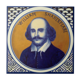 Shakespeare Porträtt Antique Cobalt Copeland Repro Kakelplatta