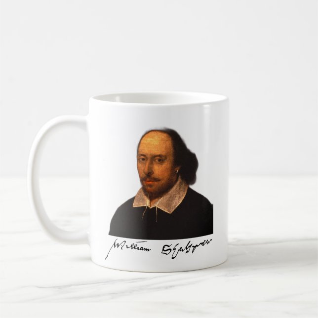 Shakespeare porträtt och namnteckning kaffemugg (Vänster)
