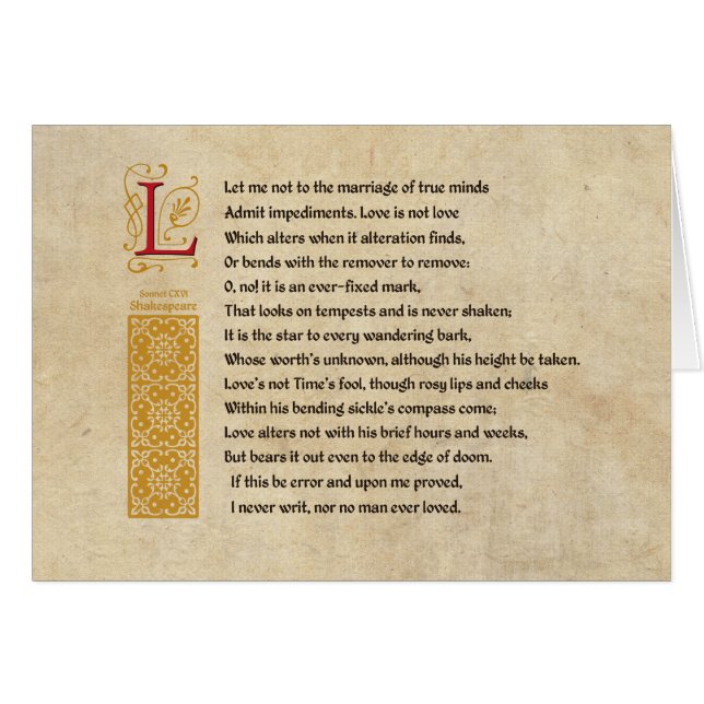 Shakespeare sonett 116 (CXVI) på Parchment Hälsningskort (Framsidan Horizontal)