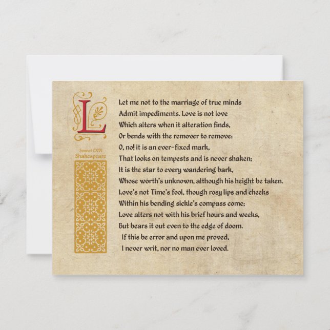 Shakespeare Sonett 116 (CXVI) på Pergament Inbjudningar (Baksida)