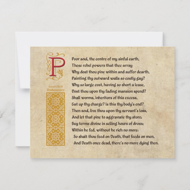 Shakespeare sonett 146 (CXLVI) på Parchment Inbjudningar (Baksida)