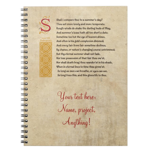 Shakespeare sonett 18 (XVIII) på Parchment Anteckningsbok (Framsidan)