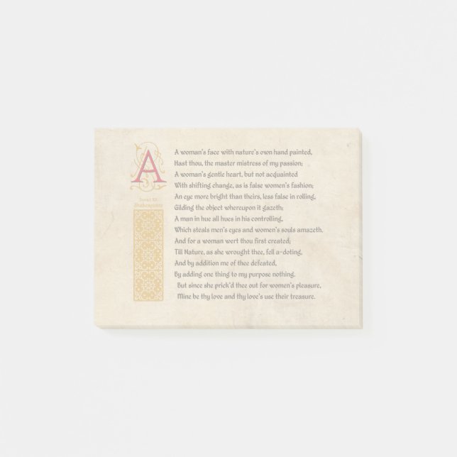 Shakespeare sonett 20 (XX) på Parchment Post-it Block (Framsida)
