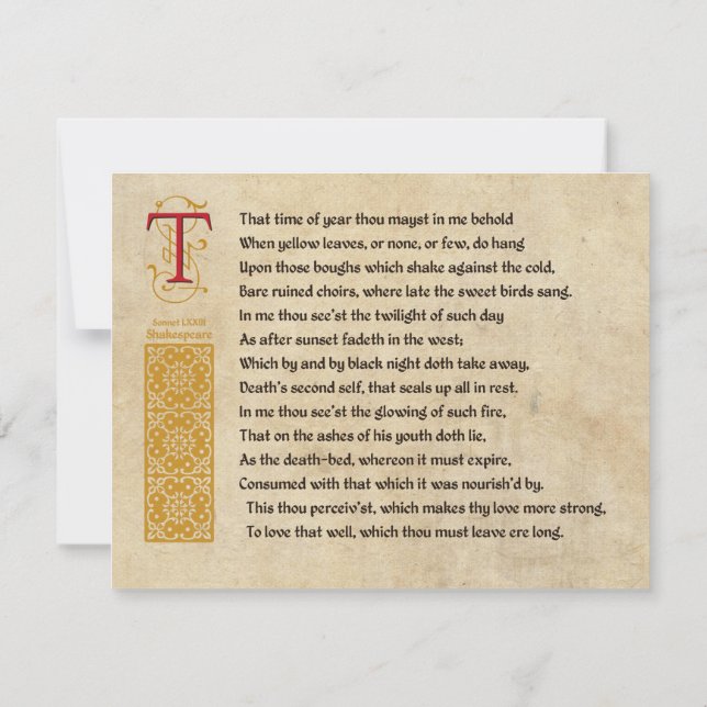 Shakespeare sonett 73 (LXXIII) på Parchment Inbjudningar (Baksida)