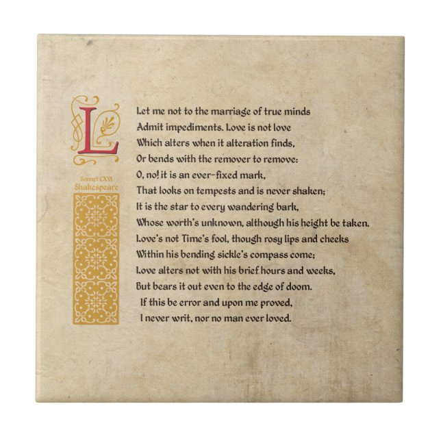 Shakespeare Sonnet 116 (CXVI) on Parchment Kakelplatta (Framsidan)