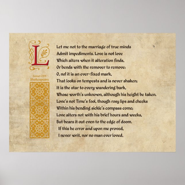 Shakespeare Sonnet 116 (CXVI) on Parchment Poster (Framsidan)