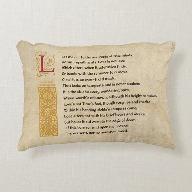Shakespeare Sonnet 116 (CXVI) on Parchment Prydnadskudde (Framsidan)