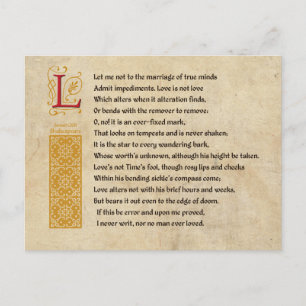 Shakespeare Sonnet 116 (CXVI) on Parchment Vykort
