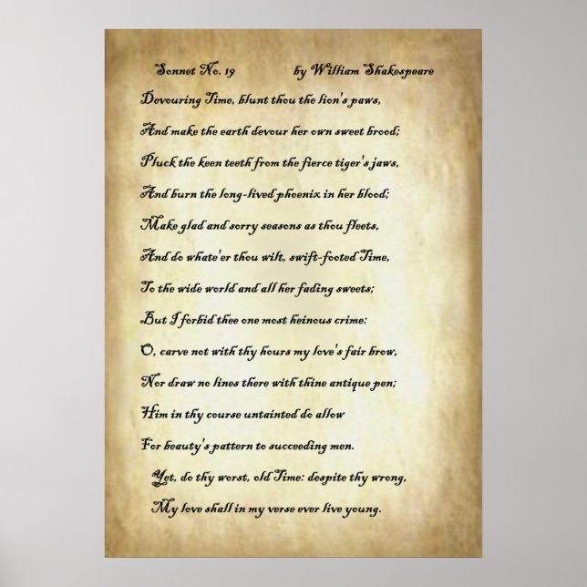 Shakespeare Sonnet 19 Poster (Framsidan)