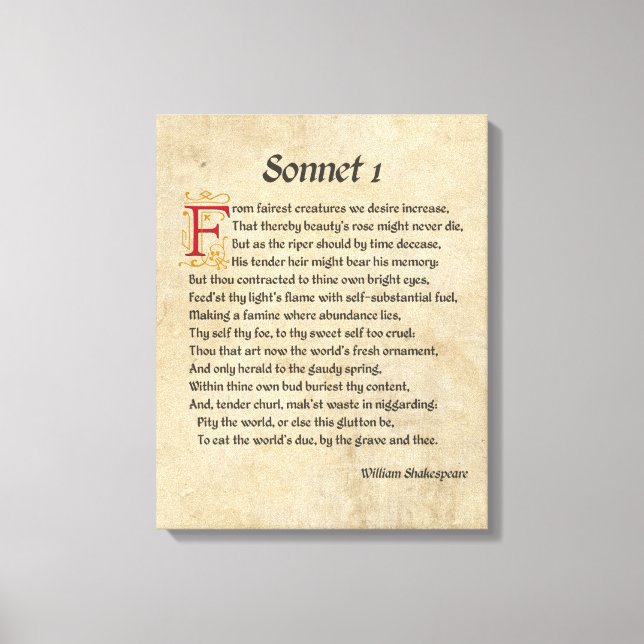 Shakespeare Sonnet 1 Parchment Canvastryck (Framsida)