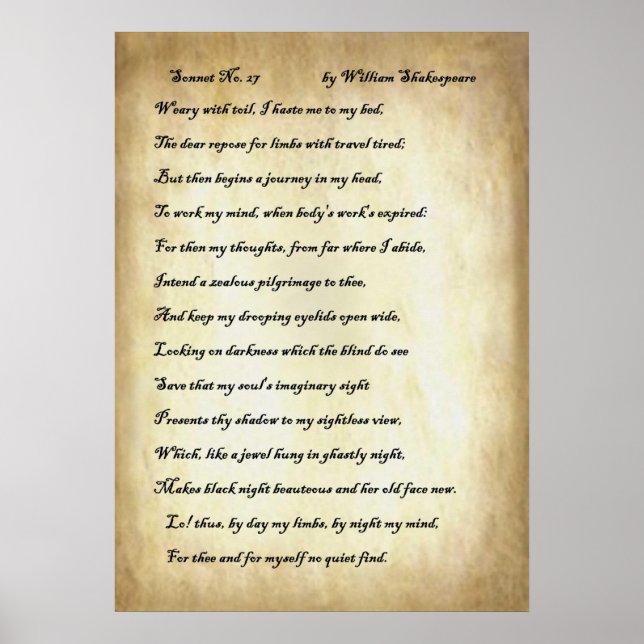 Shakespeare Sonnet 27 Poster (Framsidan)